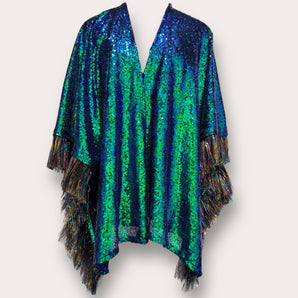 Sequin Kimono Rainbow with Tinsel Fringing