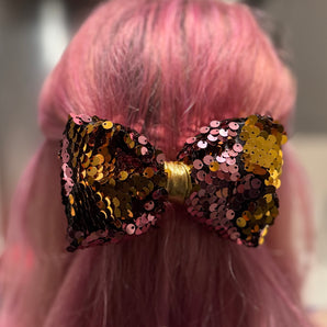 Pink and Gold Sequin Bow Hair Clip