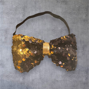 Black and Gold Sequin Bow Tie