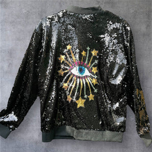 Sequin Black Jacket with eye and star design