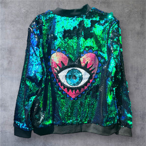 Sequin Jacket Mermaid Green with Sequin eye design