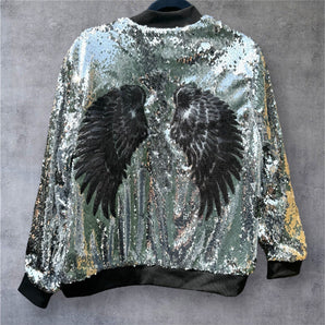 Sequin Silver Jacket with Sequin Black Wings