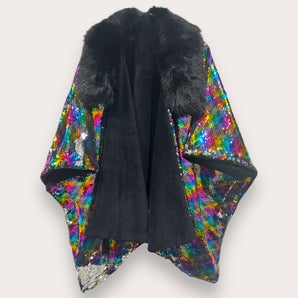 Fleece-Lined Rainbow Sequin Kimono