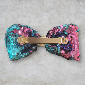Purple and Turquoise Sequin Bow Hair Clip