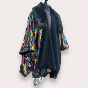 Fleece-Lined Rainbow Sequin Kimono