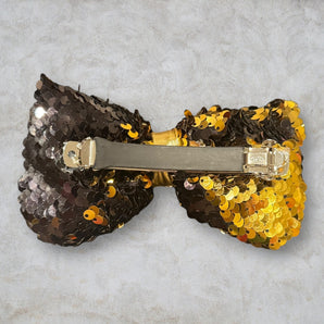 Black and Gold Sequin Bow Hair Clip