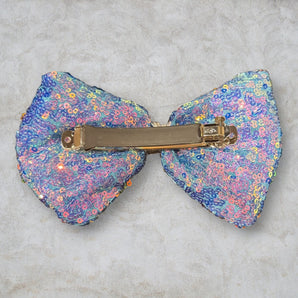Iridescent Blue Sequin Bow Hair Clip
