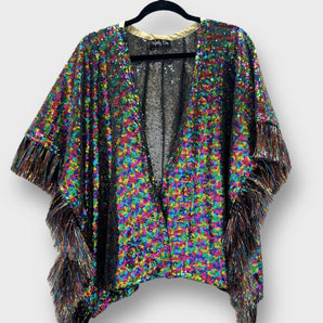 Sequin Kimono Rainbow with Tinsle  Rainbow Fringe