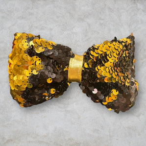 Black and Gold Sequin Bow Hair Clip
