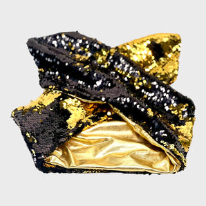 Sequin Wired Black and Gold Hair Wrap