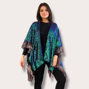 Sequin Kimono Rainbow with Tinsel Fringing
