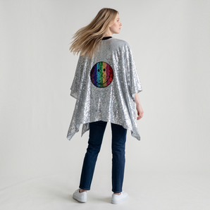 Silver Sequin Rainbow Smiley Kimono