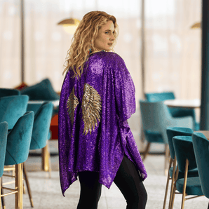 Sequin Kimono Purple with Angel Wings Appliqué