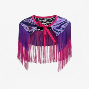 Purple and Pink Sequin and Tassel Shoulder Cape