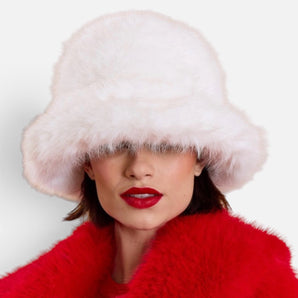 White Bamboo Blend Faux Fur Eco Fluffy Hat