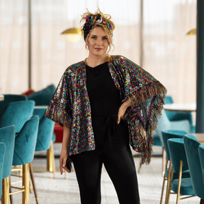 Sequin Kimono Rainbow with Tinsle  Rainbow Fringe