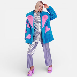 Bamboo Blend Faux Fur Jacket with Love  Heart Detailing