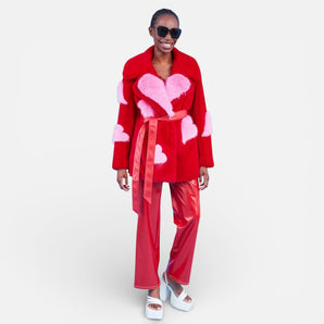 Bamboo Blend Faux Fur Jacket with Love  Heart Detailing