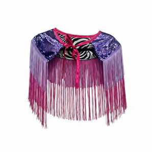 Purple and Pink Sequin and Tassel Shoulder Cape