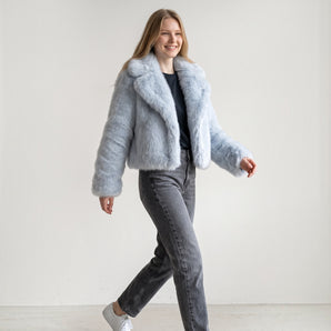 Powder Blue Silky Faux Fur Bamboo Blend Jacket