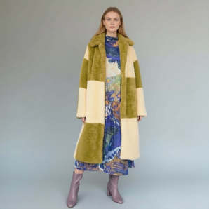 Faux fur check design full length Jacket