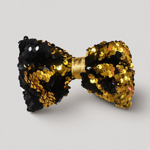 Black and Gold Sequin Statement Hair Bow – Handmade from Offcuts