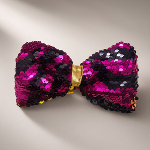 Pink and Black Sequin Statement Hair Bow – Handmade from Offcuts