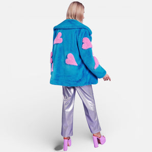 Bamboo Blend Faux Fur Jacket with Love  Heart Detailing