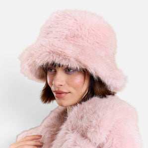 Blush Pink Sparkle Bamboo Blend Faux Fur Bucket Hat