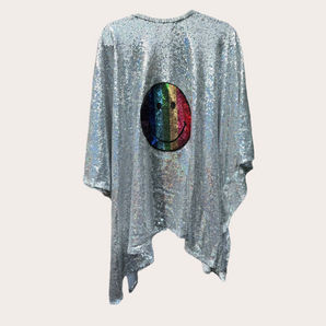 Silver Sequin Kimono with smiley face Appliqué