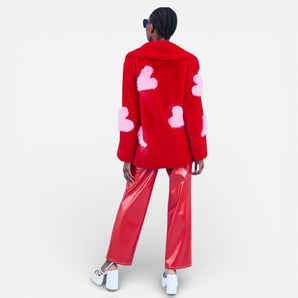 Bamboo Blend Faux Fur Jacket with Love  Heart Detailing