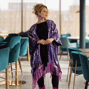 Purple Sequin Kimono with Pink Sequin Fringe