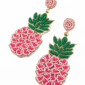 PINK HEART PINEAPPLE EARRINGS