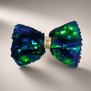Mermaid Green Sequin Statement Hair Bow – Handmade from Offcuts