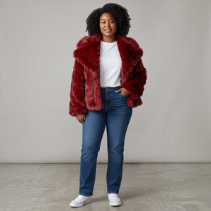 Red Silky Faux Fur Bamboo Blend Jacket