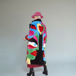 Bamboo Blend Faux Fur abstract full length Jacket