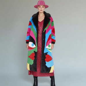 Bamboo Blend Faux Fur abstract full length Jacket