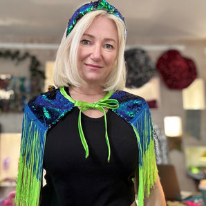 Green Sequin and Tassel Shoulder Cape