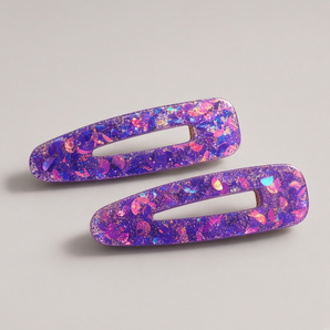Iridescent blue Handmade Recycled Sequin Resin Hair Clips