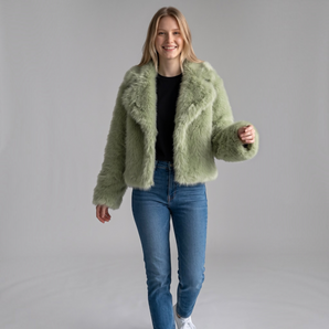 Sage Green Silky Faux Fur Bamboo Blend Jacket