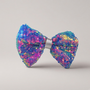 Iridescent Blue Sequin Statement Hair Bow – Handmade from Offcuts