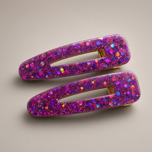 Iridescent Pink Handmade Recycled Sequin Resin Hair Clips