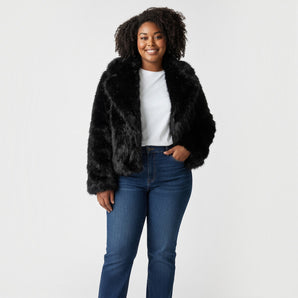 Black Silky Faux Fur Bamboo Blend Jacket (Copy)
