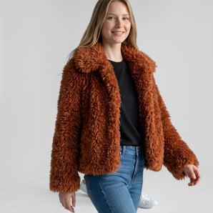 Rust Shaggy Faux Fur Bamboo Blend Jacket