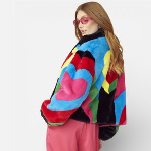 Bamboo Blend Faux Fur abstract bomber Jacket