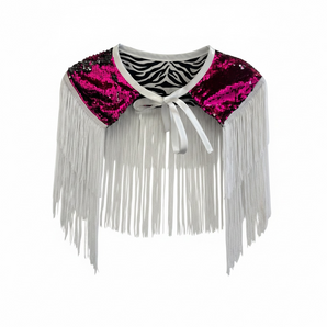 Pink and White Sequin and Tassel Shoulder Cape
