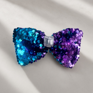Turquoise and Purple Sequin Statement Hair Bow – Handmade from Offcuts