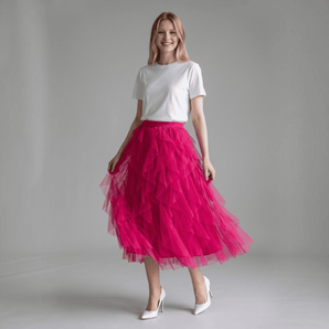 Bright Pink Tulle Layered Skirt
