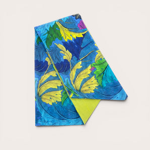 Blue Botanical Cotton Hair Wrap | Handmade Leaf Print Head Scarf | Festival Hair Accessory