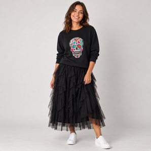 Hand Embellished Colourful Sequin Skull Sweat Top